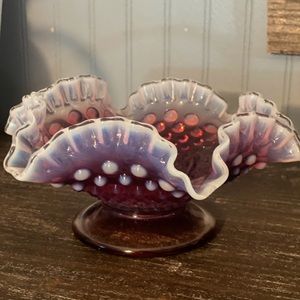 Fenton Cranberry Hobnail Candle Bowl